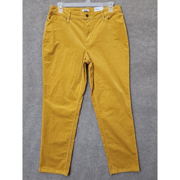 Croft Barrow Corduroy Pants Womens 16 Golden Yellow Straight Leg Stretch NEW - Picture 1 of 8